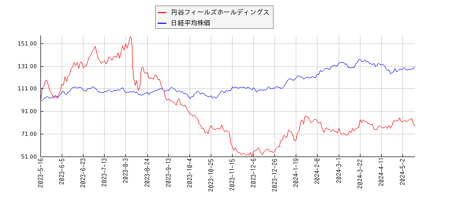 円谷フィールズホールディングスと日経平均株価のパフォーマンス比較チャート