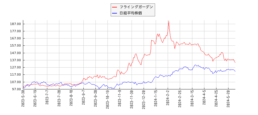 フライングガーデンと日経平均株価のパフォーマンス比較チャート