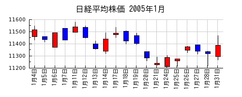 日経平均株価の2005年1月のチャート