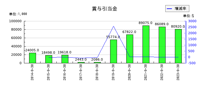 ジャパンベストレスキューシステムの賞与引当金の推移