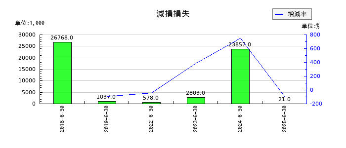 ジェイテックコーポレーション（JTEC）の減損損失の推移