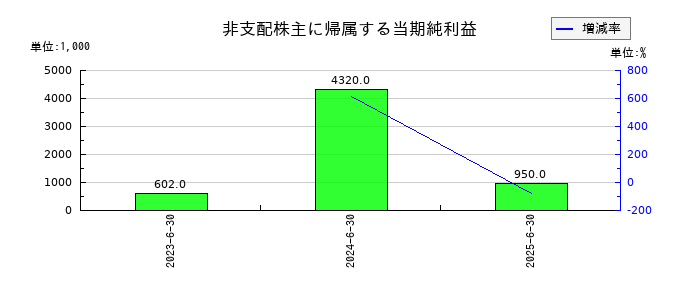 デュアルタプの非支配株主に帰属する当期純利益の推移