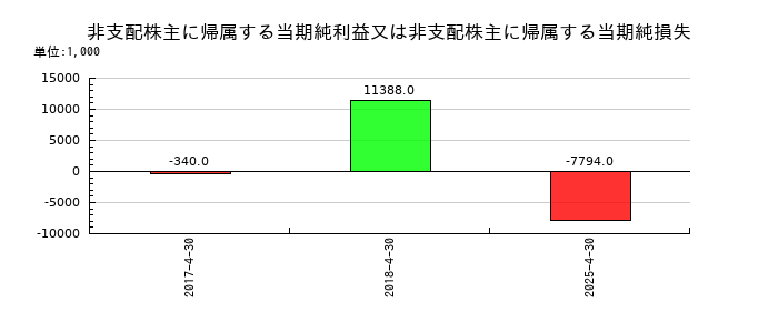 日東製網の非支配株主に帰属する当期純利益又は非支配株主に帰属する当期純損失の推移