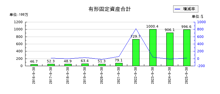 カナミックネットワークの有形固定資産合計の推移