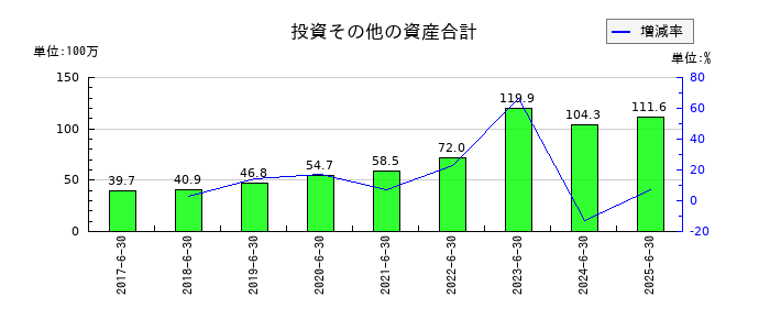ビーブレイクシステムズの投資その他の資産合計の推移