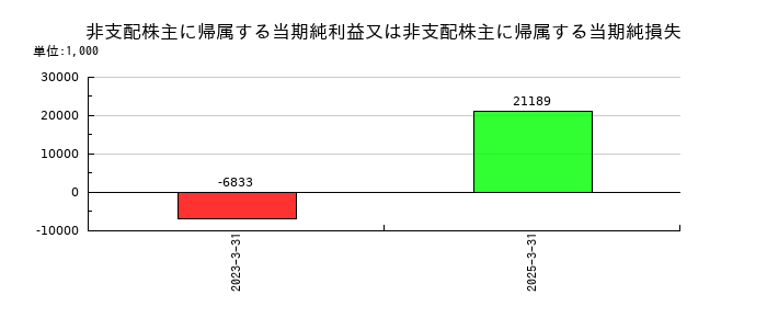 丸尾カルシウムの非支配株主に帰属する当期純利益又は非支配株主に帰属する当期純損失の推移