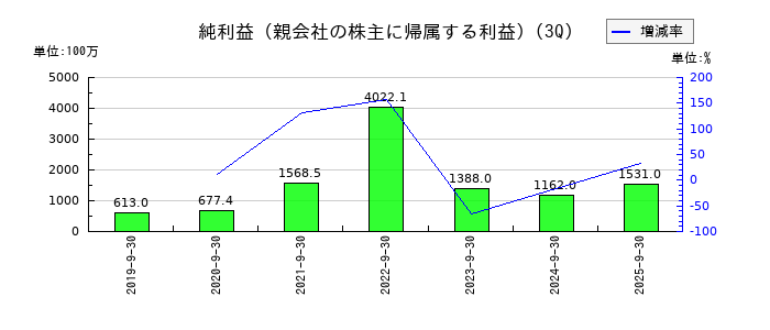 恵和の第3四半期の純利益推移