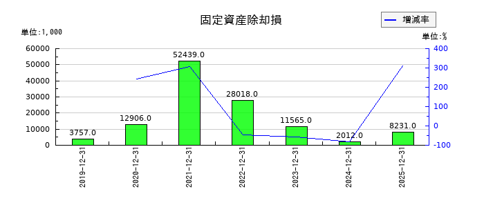 恵和の固定資産除却損の推移