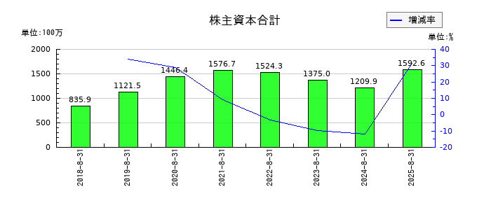 チームスピリットの株主資本合計の推移