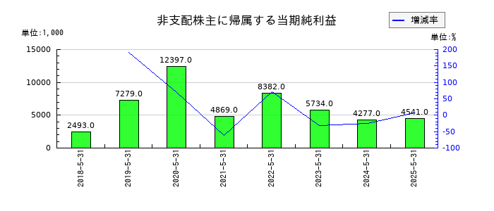 ERIホールディングスの非支配株主に帰属する当期純利益の推移