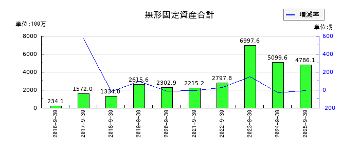 フリークアウト・ホールディングスの無形固定資産合計の推移