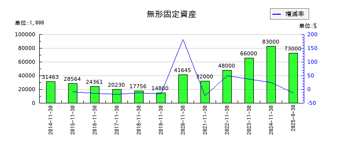 岡野バルブ製造の無形固定資産の推移
