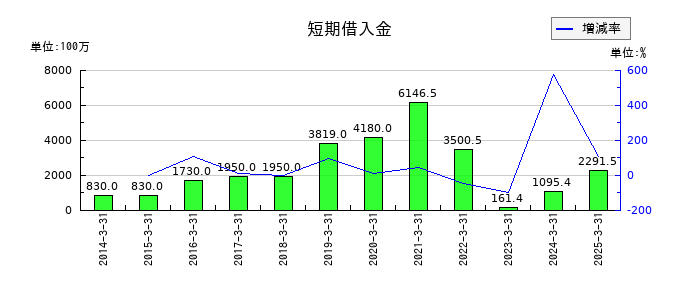 サン電子の短期借入金の推移