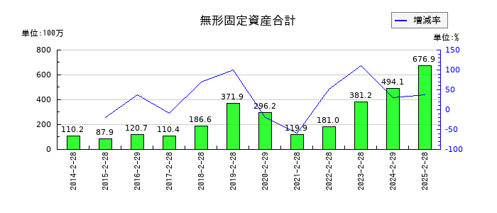 ツインバードの無形固定資産合計の推移