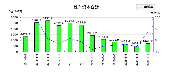 大黒屋ホールディングスの株主資本合計の推移