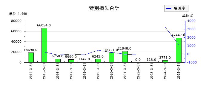 横浜魚類の特別損失合計の推移