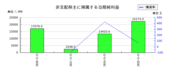 アイエーグループの非支配株主に帰属する当期純利益の推移