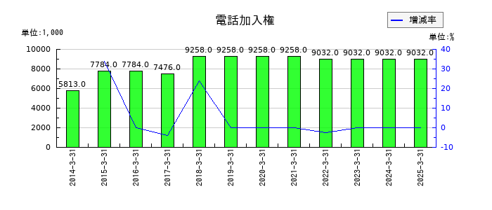 アイエーグループの電話加入権の推移