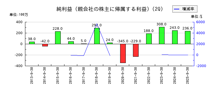 大水の第2四半期の純利益推移