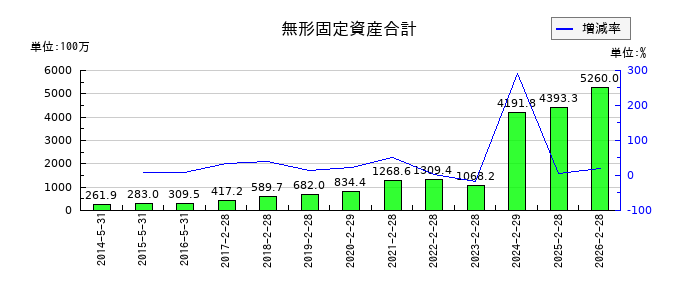 壱番屋の無形固定資産合計の推移