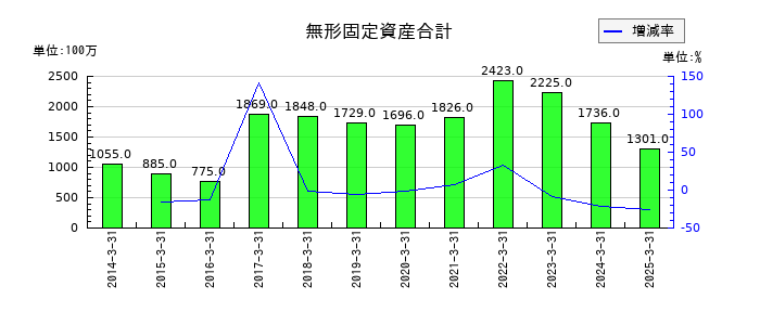 フランスベッドホールディングスの無形固定資産合計の推移