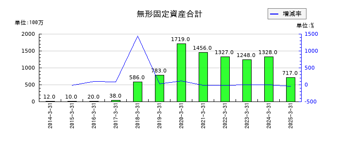 日本アジア投資の無形固定資産合計の推移