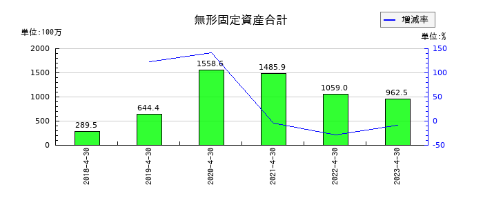 ビジョナリーホールディングスの無形固定資産合計の推移