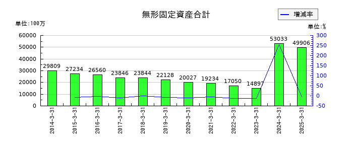 ＴＢＳホールディングスの無形固定資産合計の推移